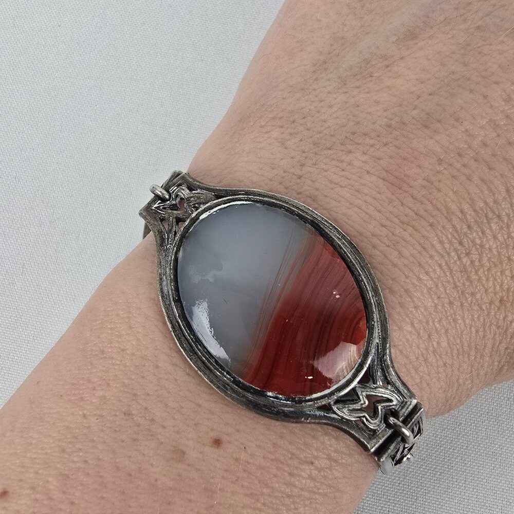 Silver Tone Natural Stone Link Bracelet